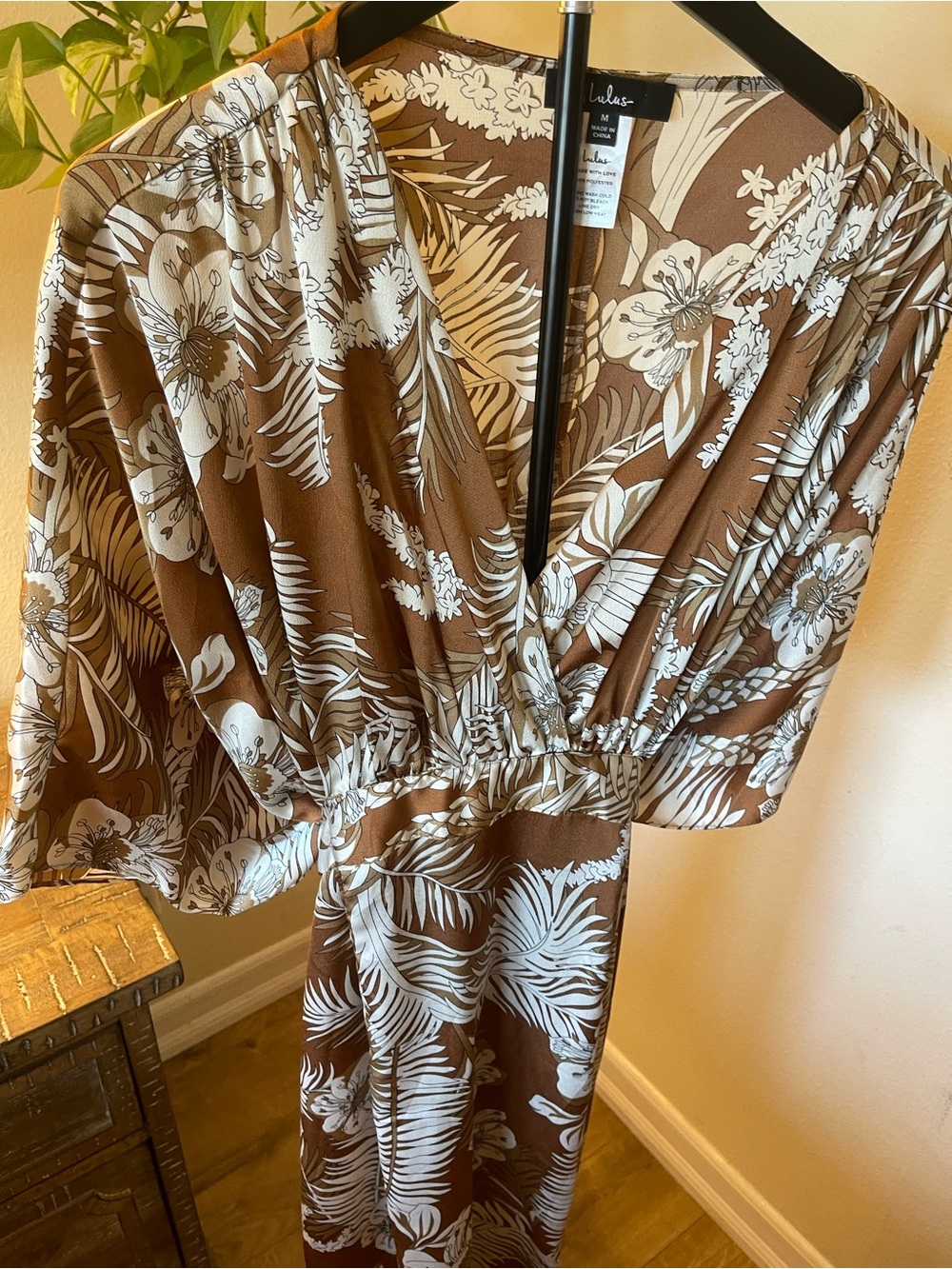 Lulu's Brown & White Tropical kimono style Maxi Dress - Picture 4 of 7